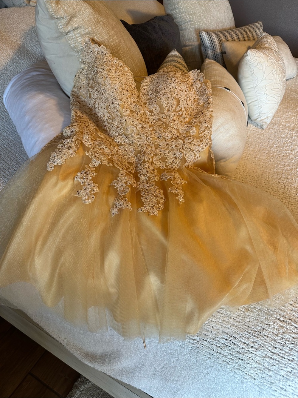Girls' Gold Lace Applique Tulle Party Dress